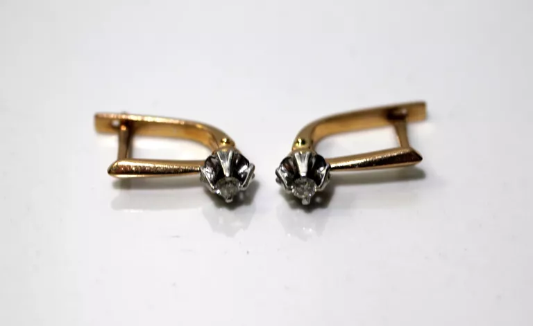 ZŁOTE KOLCZYKI Z DIAMENTAMI BRYLANTY 0,16CT 3,45G 585 CERTYFIKAT