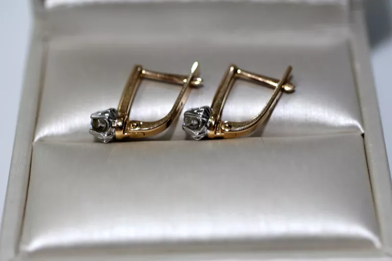 ZŁOTE KOLCZYKI Z DIAMENTAMI BRYLANTY 0,16CT 3,45G 585 CERTYFIKAT