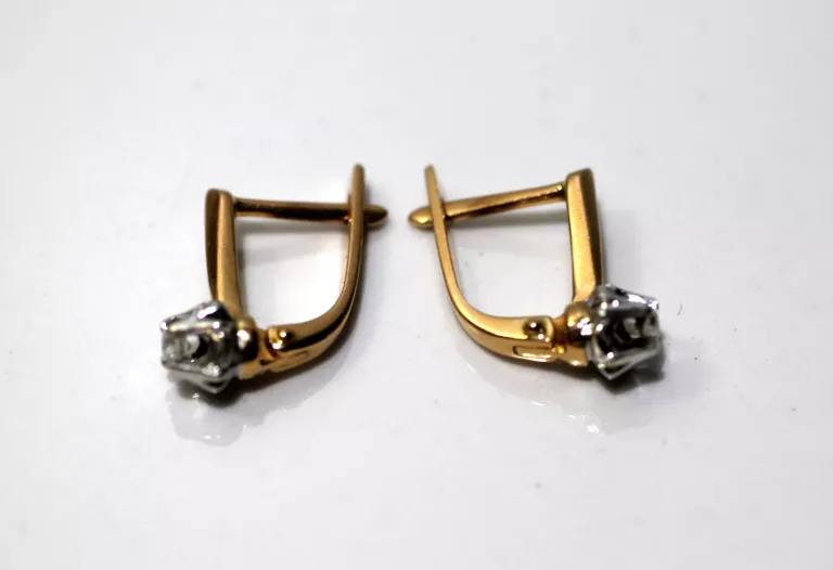 ZŁOTE KOLCZYKI Z DIAMENTAMI BRYLANTY 0,16CT 3,45G 585 CERTYFIKAT