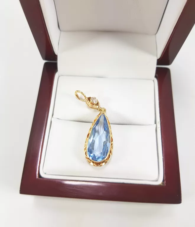 NIETYPOWA ZŁOTA ZAWIESZKA TOPAZ DIAMENT 585 2,79G
