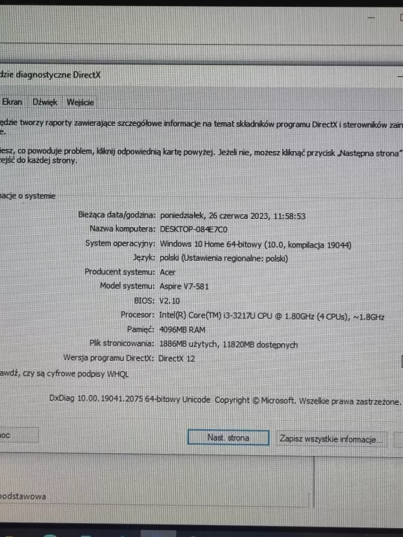 LAPTOP ACER ASPIRE V7-582PG SZARY