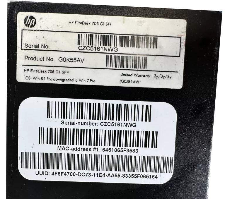 KOMPUTER STACJONARNY HP ELITEDESK 705 G1 SMALL FORM FACTOR