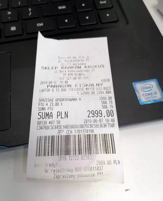 LAPTOP HUAWEI MATEBOOK D 15,6 I5 8 GB 1128 GB