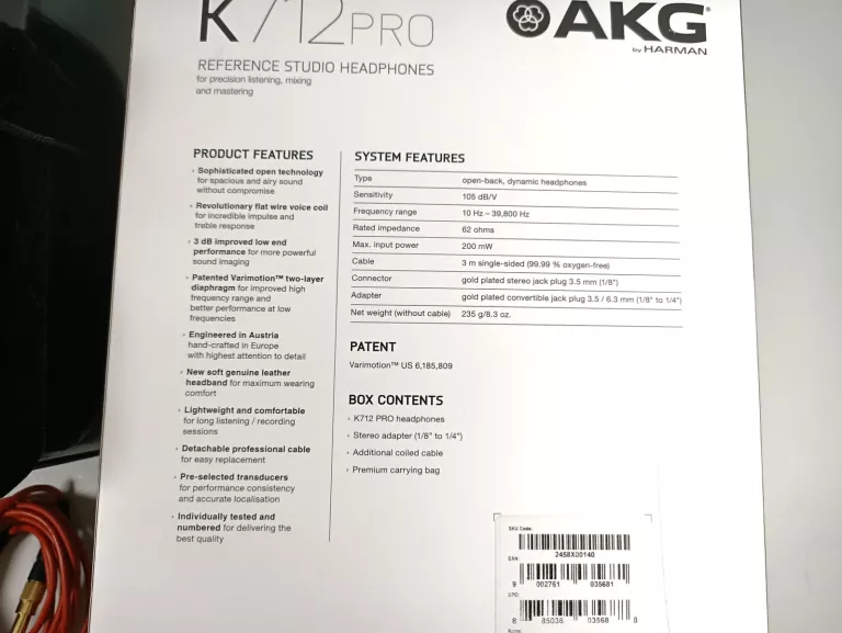 SŁUCHAWKI WOKÓŁUSZNE PRZEWODOWE AKG K712 PRO
