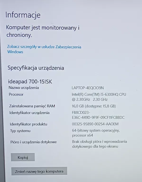 LAPTOP LENOVO IDEAPAD 700-15 ISK 80 RU/ ZASILACZ