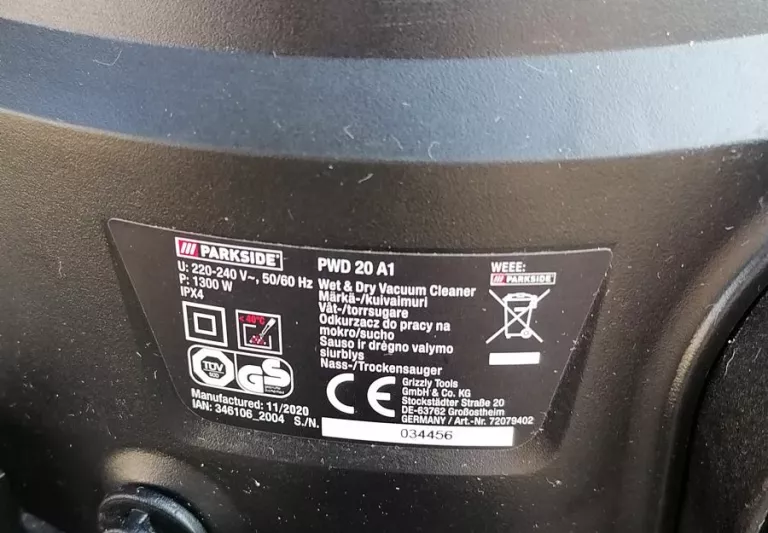 ODKURZACZ NA MOKRO/ SUCHO PARKSIDE PWD 20 A1