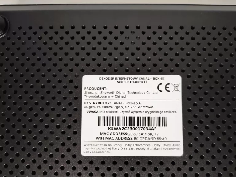 DEKODER INTERNETOWY CANAL+BOX 4K HY4001CD