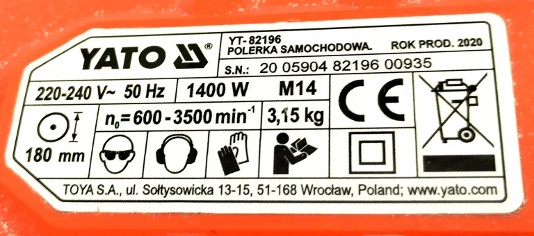 YATO YT-82196 POLERKA 1400W / WALIZKA