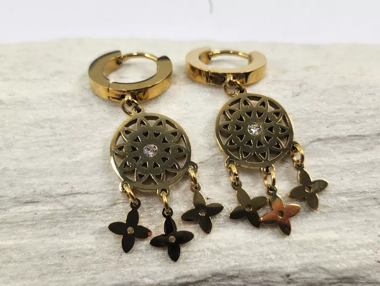 KOLCZYKI STAL POZŁACANA ŁAPACZ SNÓW NA KOLE