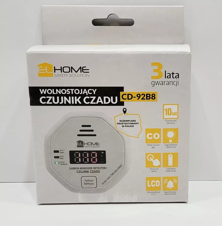 CD-92B8 LCD CZUJNIK CZADU, TLENKU WĘGLA, CO ELHOME