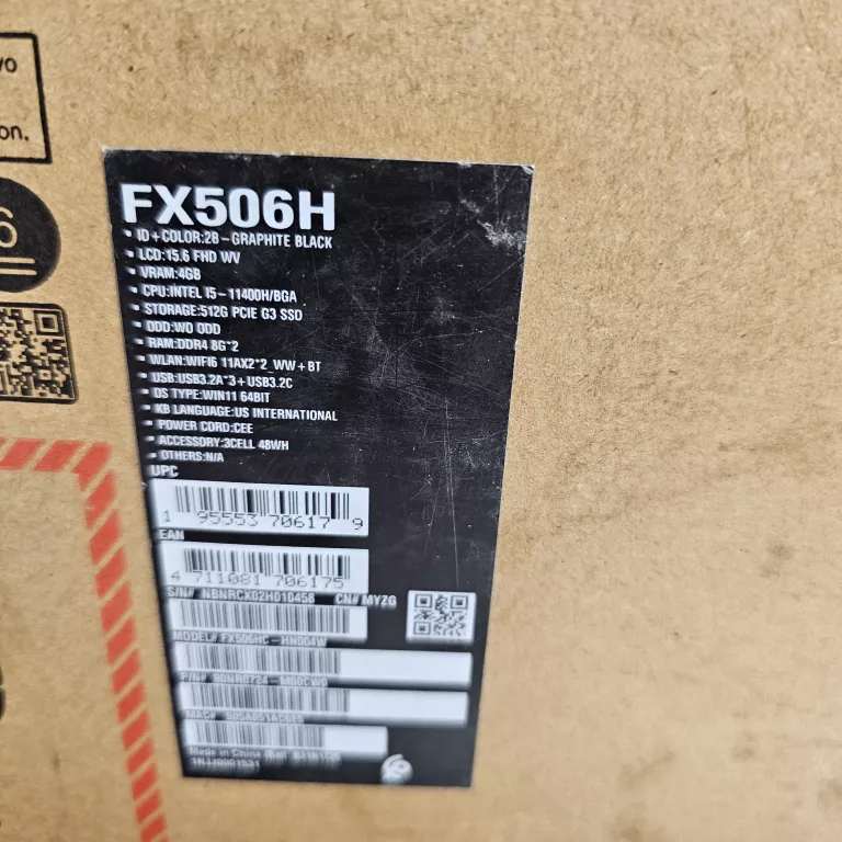 LAPTOP ASUS FX 506H I5/RTX 3050/16/512GB