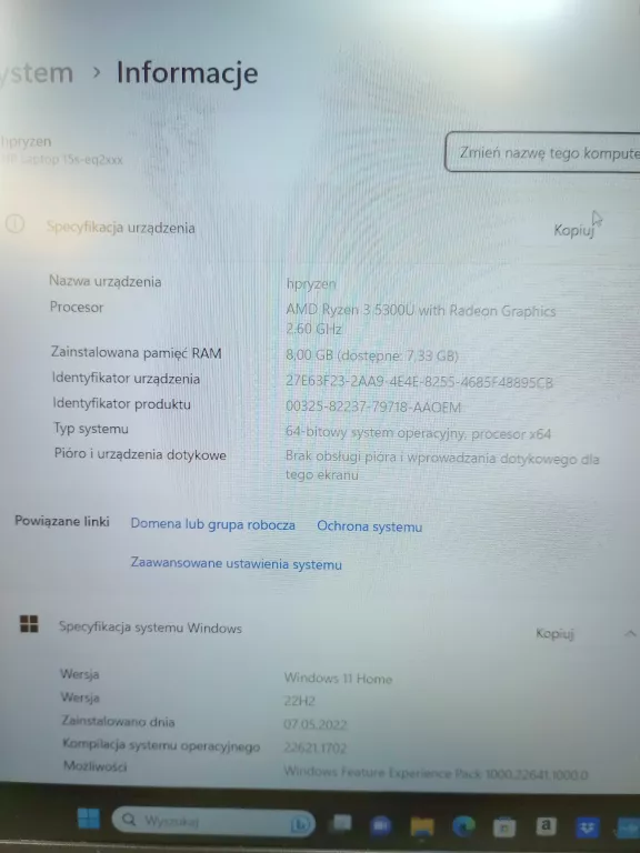 LAPTOP HP 15S EQ2023NW KPL POLECAM!