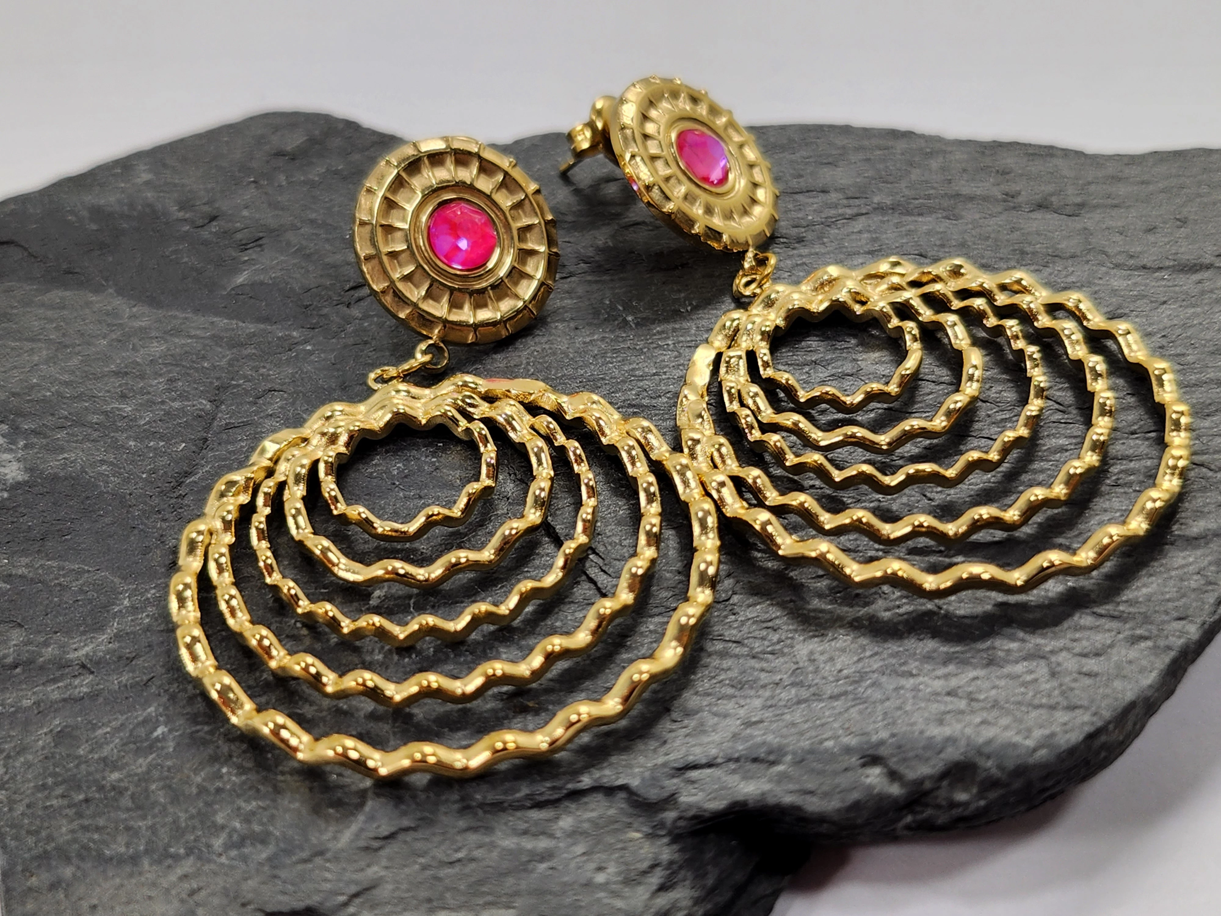 kolczyki-stal-pozlacana-kolo-rozowe-z-okregami-stan-uzywany