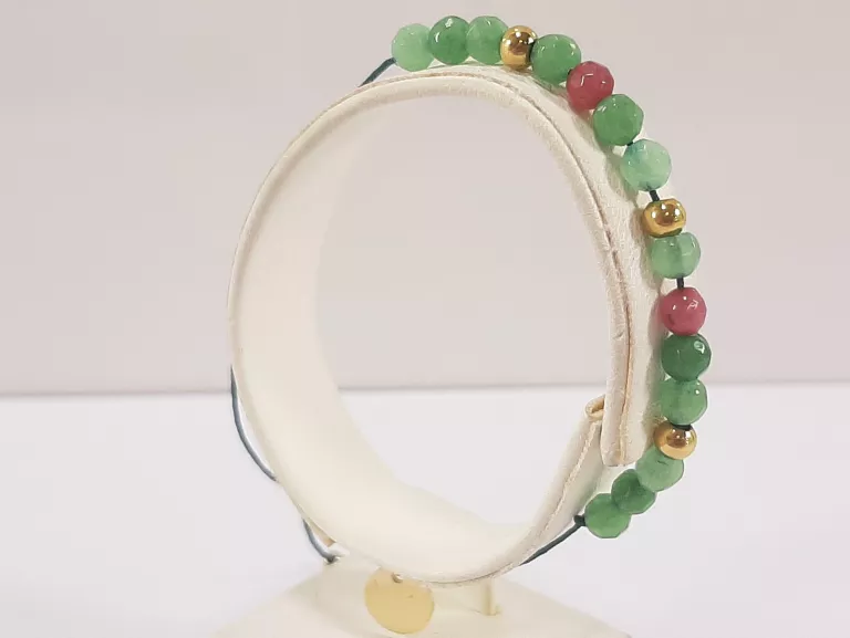 bransoletka-stal-pozlacana-zielono-rubinowe-korale-stan-11323-2