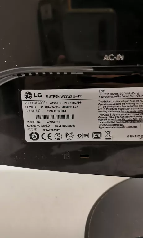 MONITOR LG W2252TQ