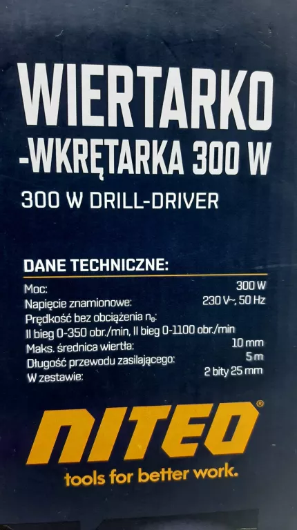 WIERTARKO-WKRĘTARKA NITEO TOOLS 230 V 300 W