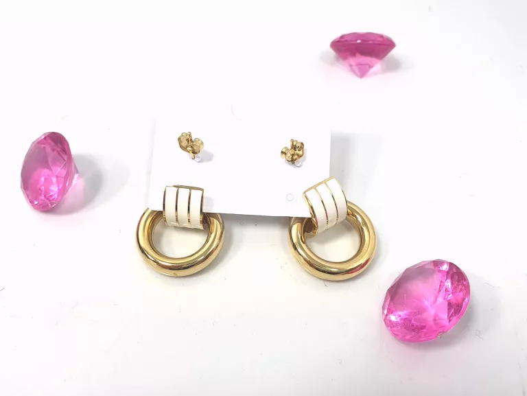 26756 KOLCZYKI STAL ELEGANCKIE OPONKI BIAŁO-ZŁOTE