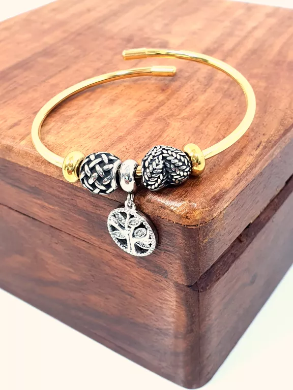 12888 BRANSOLETKA STAL SZTYWNA BANGLE CHARMS
