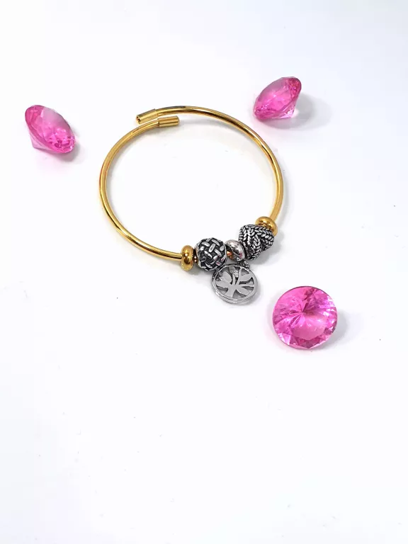 12888 BRANSOLETKA STAL SZTYWNA BANGLE CHARMS