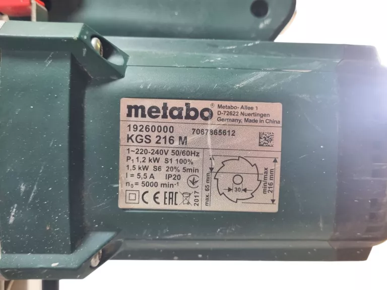 PIŁA UKOŚNA UKOŚNICA METABO KGS 216 M 1500W 216MM