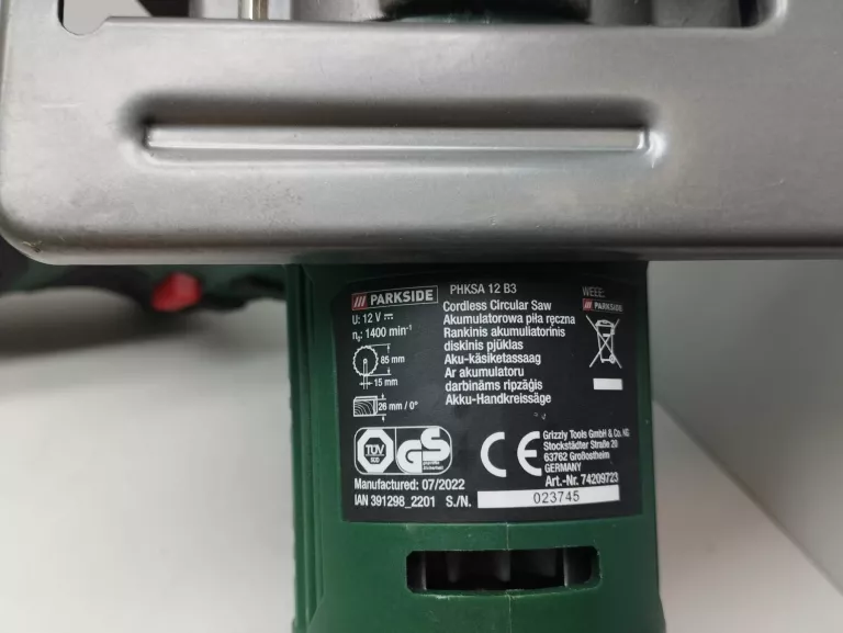 PIŁA TARCZOWA PARKSIDE PHKSA 12 B3+ AKUMULATOR