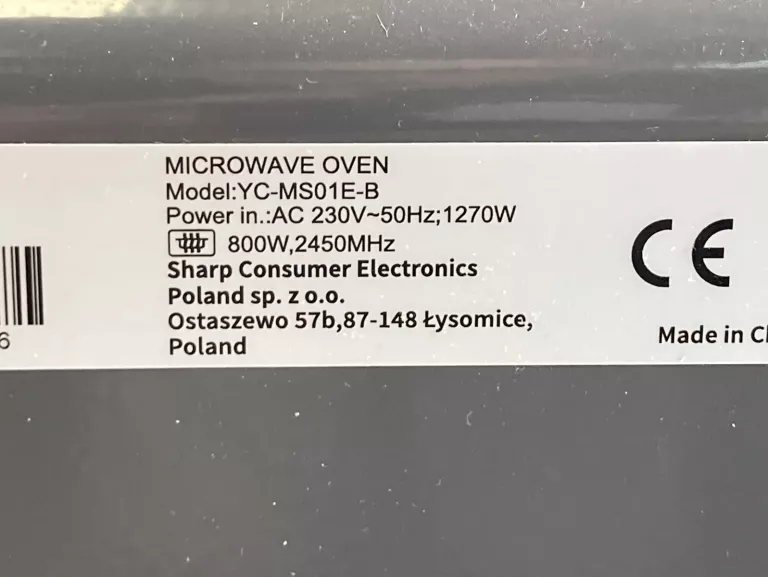 KUCHENKA MIKROFALOWA WOLNOSTOJĄCA SHARP YC-MS01E