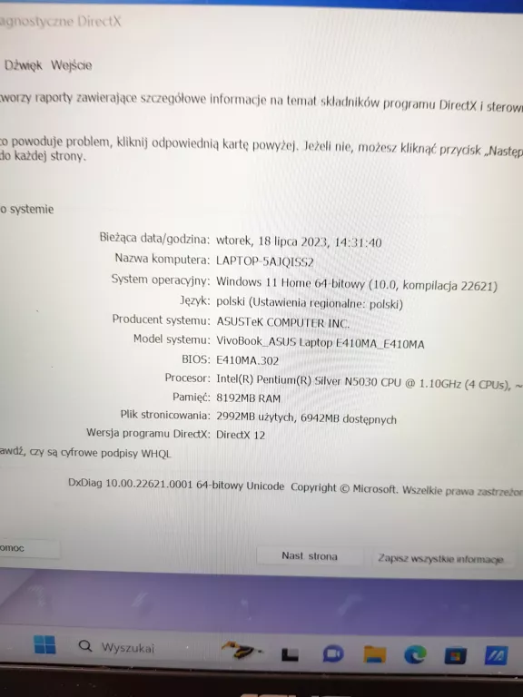 LAPTOP ASUS E410MA-EB449T 14' 8GB 256GB W10