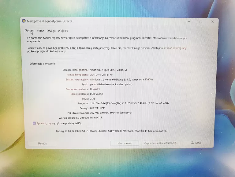 LAPTOP HUAWEI MATEBOOK D15 8/512GB SSD I5-11GEN