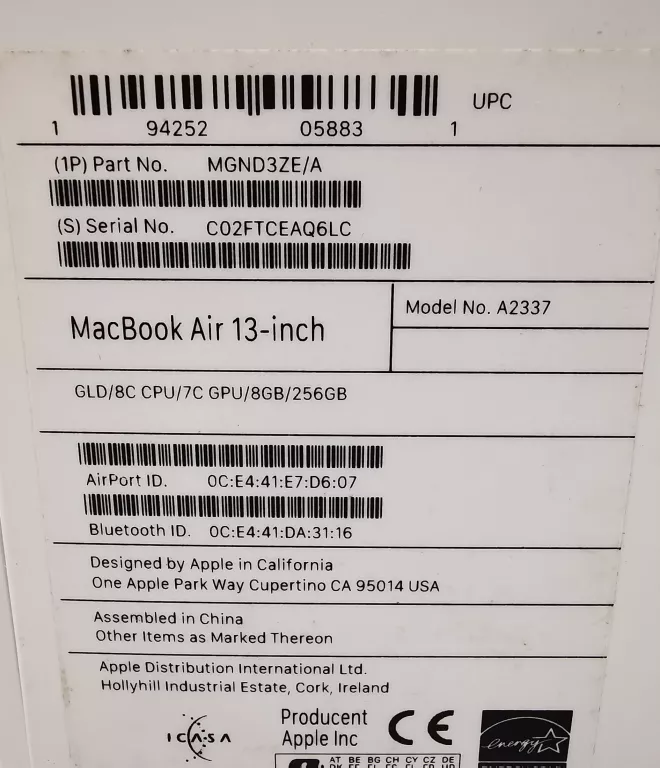 MACBOOK AIR M1 13,3 "APPLE M 8 GB/256 GB ROSE GOLD