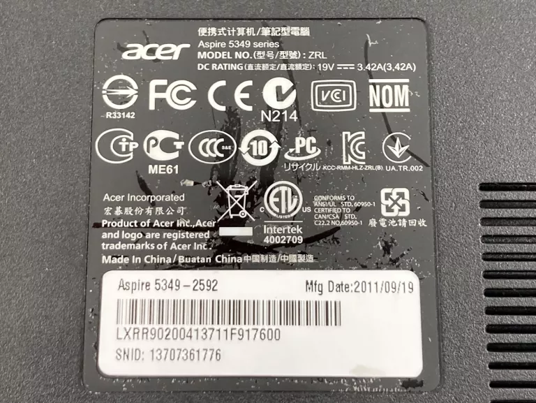 ACER ASPIRE 5349 B960 2X 2,2GHZ /4GB/250GB/WIN7