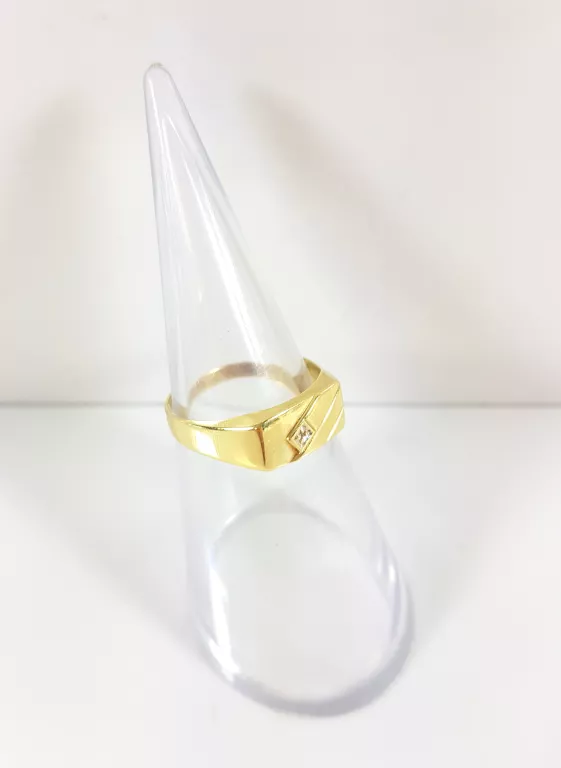 ZŁOTY ELEGANCKI MĘSKI SYGNET 585 Z DIAMENTEM ROZMIAR 24 CERTYFIKAT