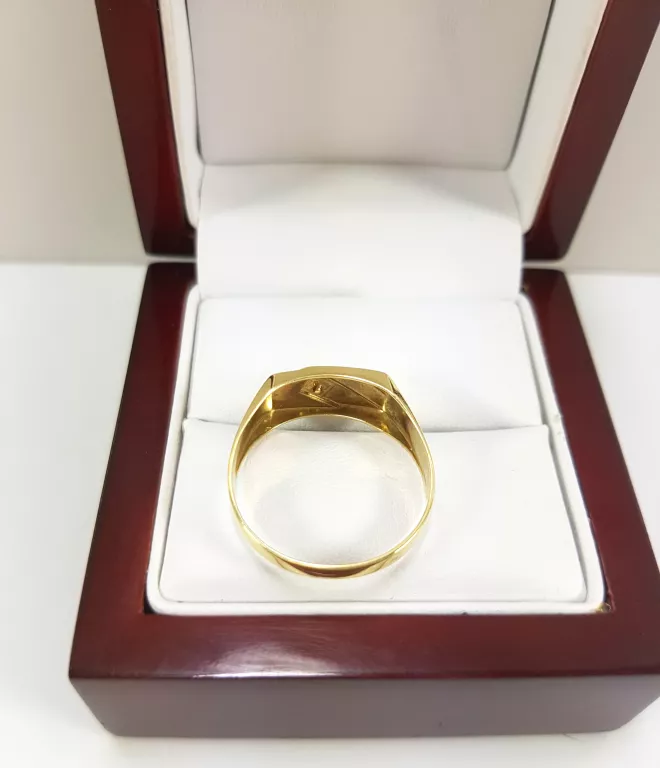 ZŁOTY ELEGANCKI MĘSKI SYGNET 585 Z DIAMENTEM ROZMIAR 24 CERTYFIKAT