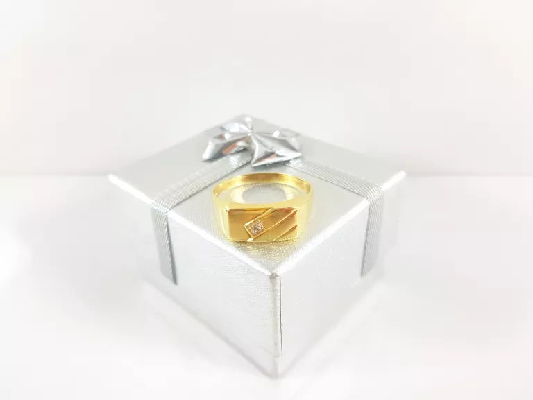 ZŁOTY ELEGANCKI MĘSKI SYGNET 585 Z DIAMENTEM ROZMIAR 24 CERTYFIKAT