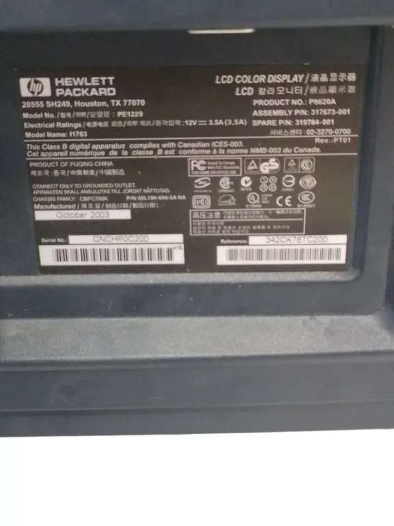 MONITOR HP PAVILION F1703 + ZASILACZ