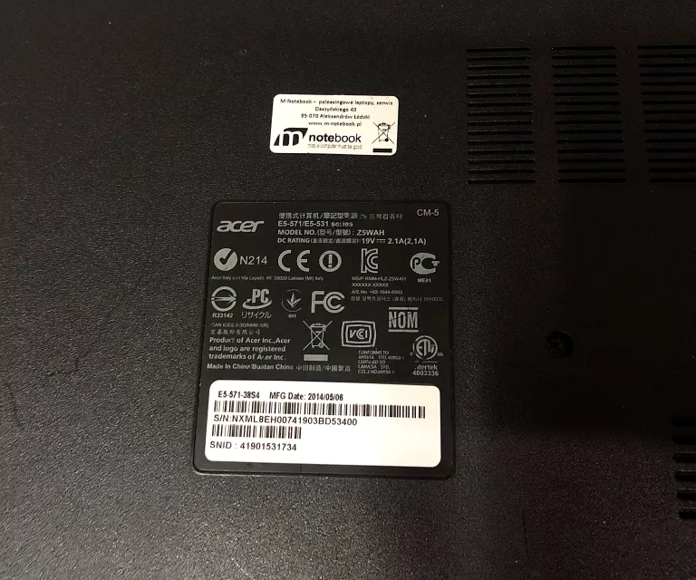 LAPTOP ACER E5-571/E5-531
