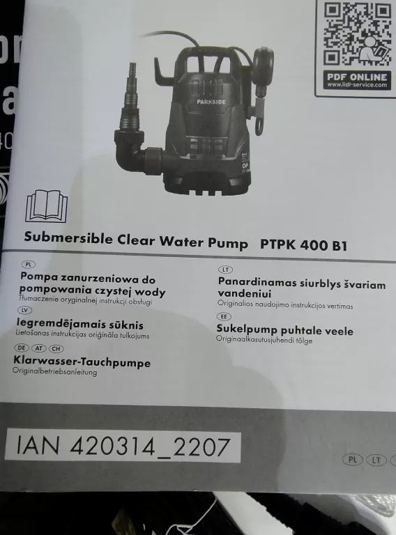 POMPA PARKSIDE PTPK 400 B1 Pompy i | hydrofory