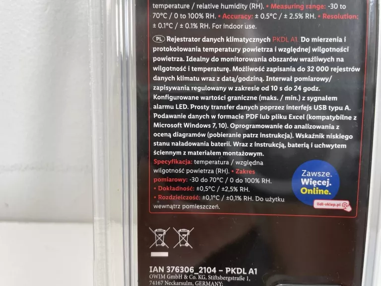REJESTRATOR DANYCH KLIMATYCZNYCH PARKSIDE PKDL A1