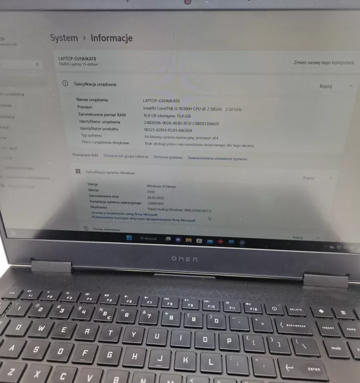 LAPTOP HP OMEN 15-EK0026NW 15,6