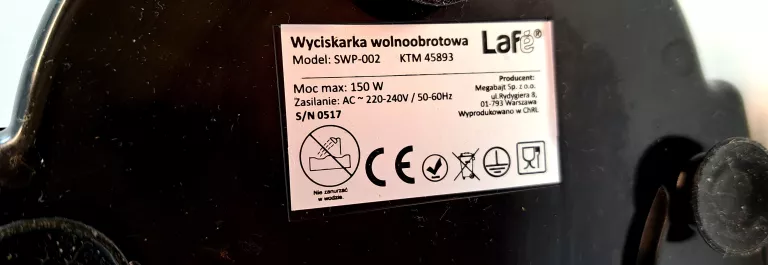 WYCISKARKA WOLNOOBROTOWA PIONOWA LAFE SWP-002 150
