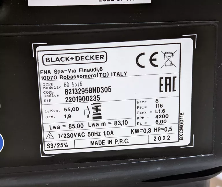 KOMPRESOR BEZOLEJOWY BLACK+DECKER 8213295BND305