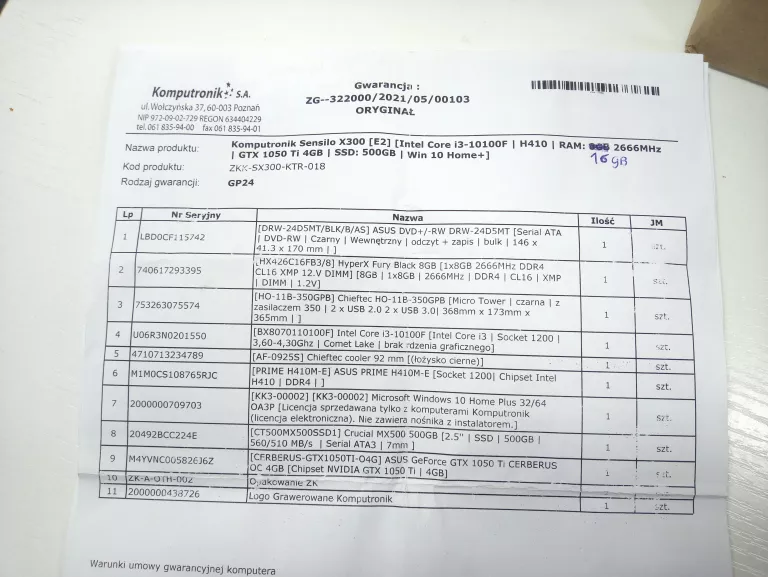 KOMPUTER SENSILO X300 K2 I3//16 RAM/ 500 SSD