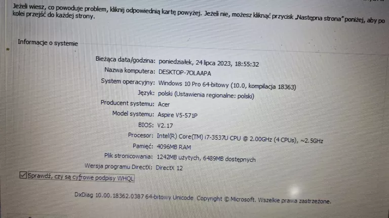LAPTOP ACER ASPIRE V5-571P WIN 10/4GB/128GB/I7