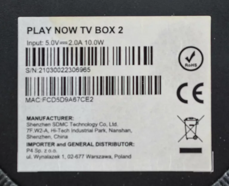 ODTWARZACZ MULTIMEDIALNY PLAY NOW TV BOX 4K HDR