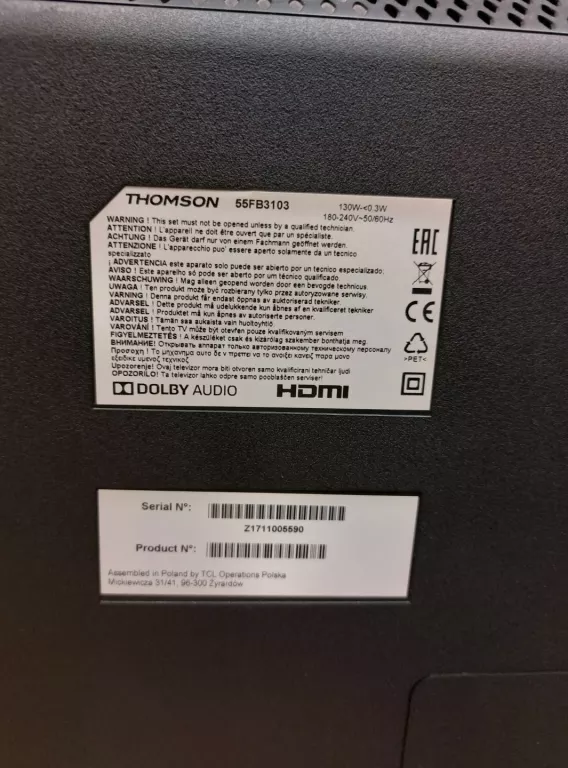 TELEWIZOR LED THOMSON 55FB3103 55" FULL HD CZARNY