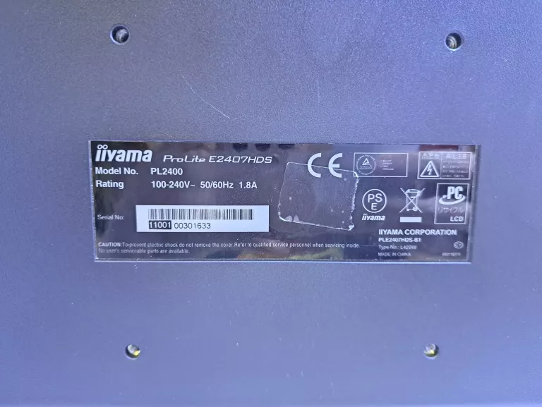 MONITOR LCD IIYAMA E2407HDS PL2400 / OPIS