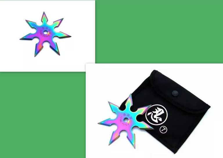SHURIKEN NÓŻ DO RZUCANIA GWIAZDKA RZUTKA 7 RAMION RAINBOW POKROWIEC N403B