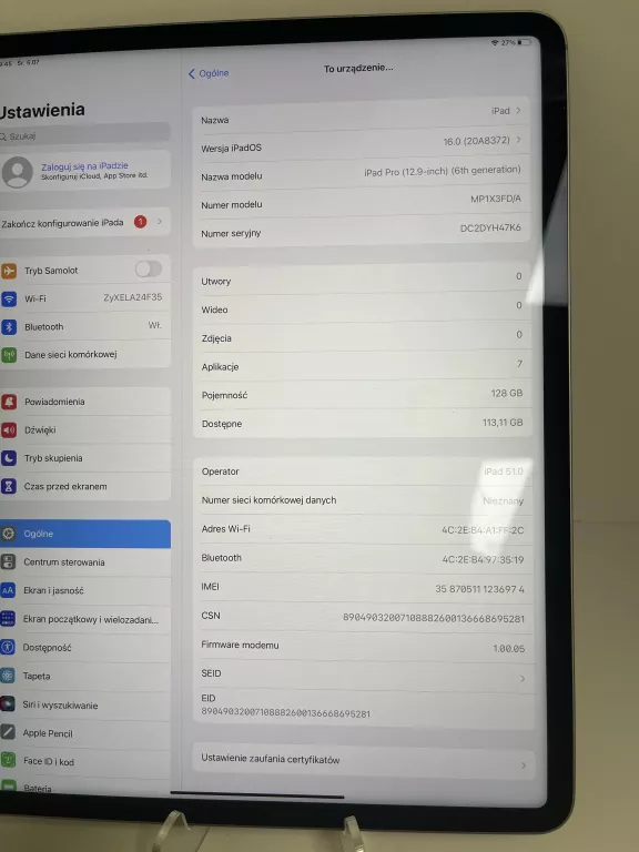 TABLET IPAD PRO 12.9 6GEN WIFI + CELLULAR GWARAN