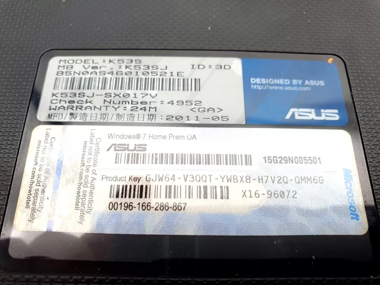 LAPTOP ASUS K53SC 15,6 "