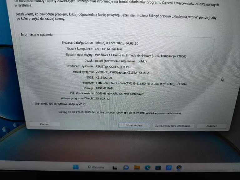 LAPTOP ASUS X515E 15,6" INTEL I3 /8GB RAM /256SSD