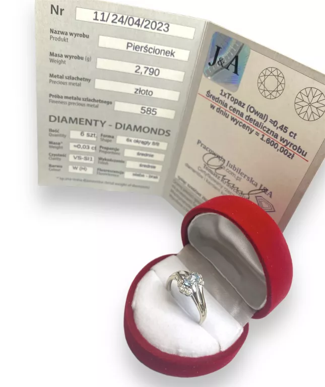 ZŁOTY PIERSCIONEK 585 2,80G TOPAZ